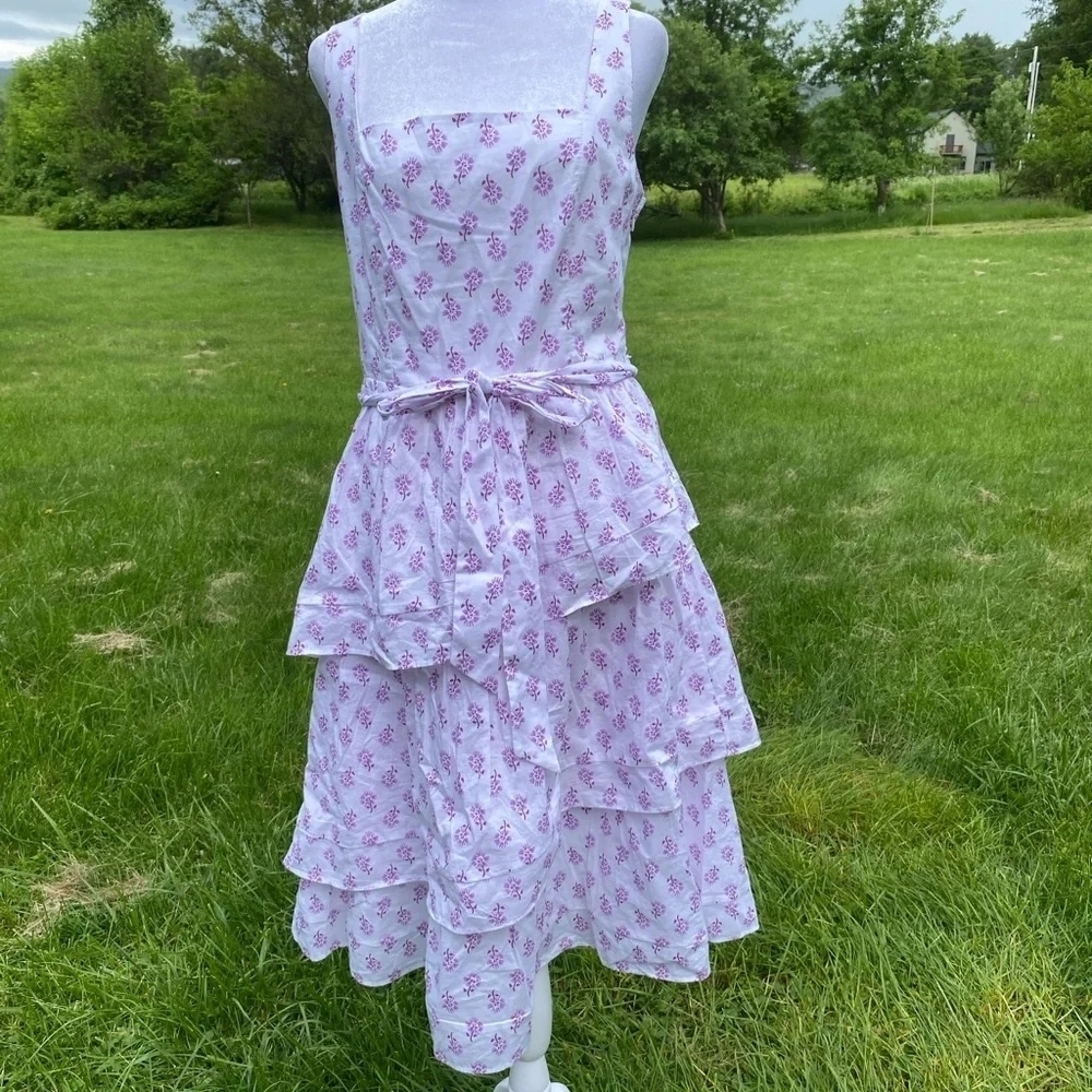 J Crew Purple White Square Neck Midi Sundress Size 8 NWT